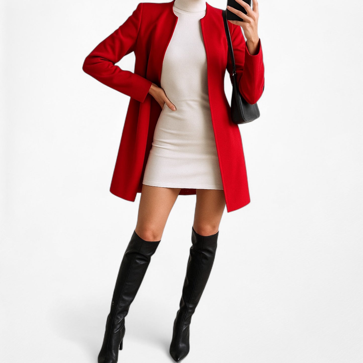 Vintage Y2K Red Padded Shoulder Long Open Front Blazer Jacket Size S/M