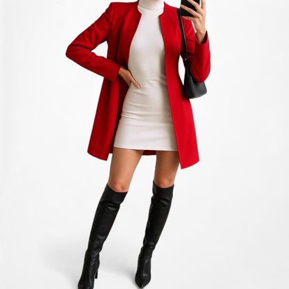 Vintage Y2K Red Padded Shoulder Long Open Front Blazer Jacket Size S/M