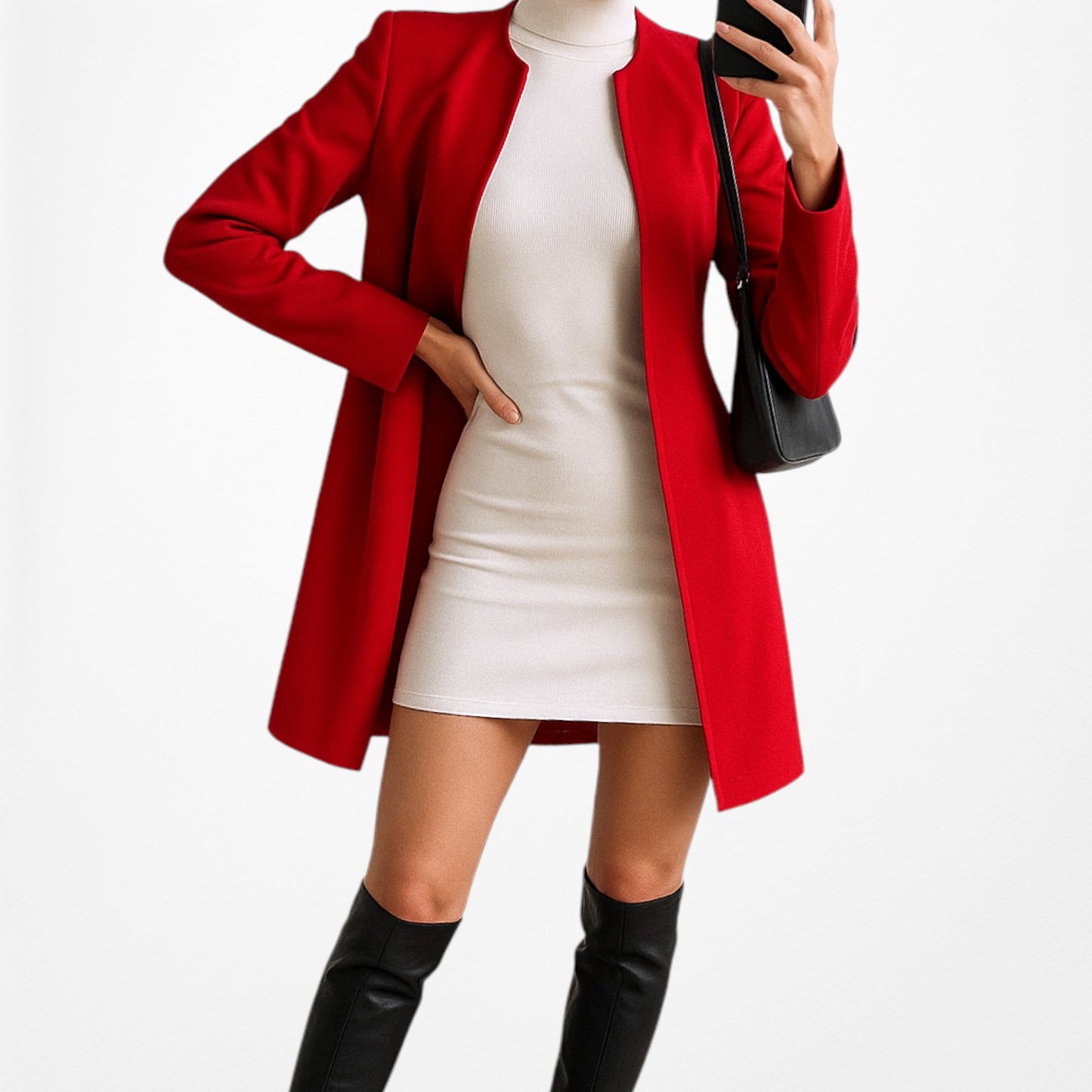 Vintage Y2K Red Padded Shoulder Long Open Front Blazer Jacket Size S/M