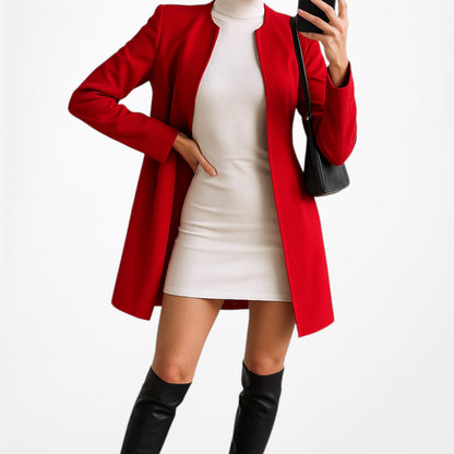 Vintage Y2K Red Padded Shoulder Long Open Front Blazer Jacket Size S/M