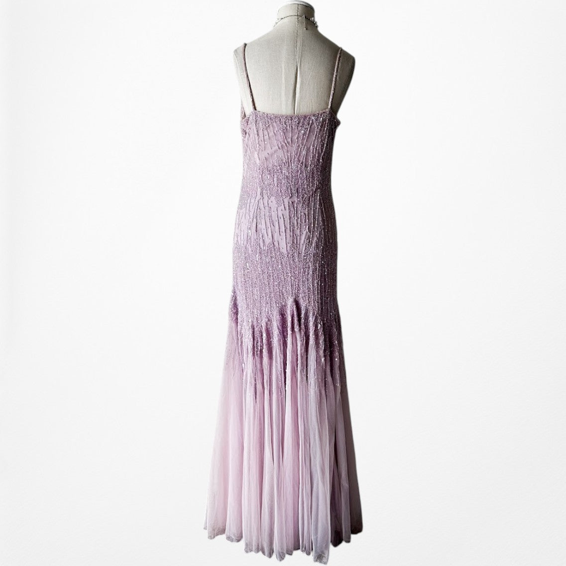 Vintage Y2K Pastel Purple V-Neck Beaded Bodycon Maxi Prom Dress Size M/L