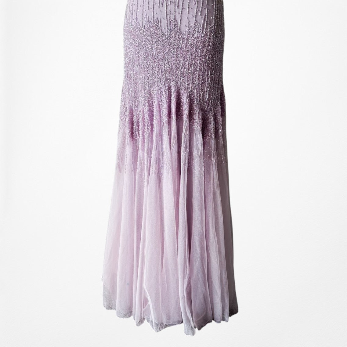 Vintage Y2K Pastel Purple V-Neck Beaded Bodycon Maxi Prom Dress Size M/L