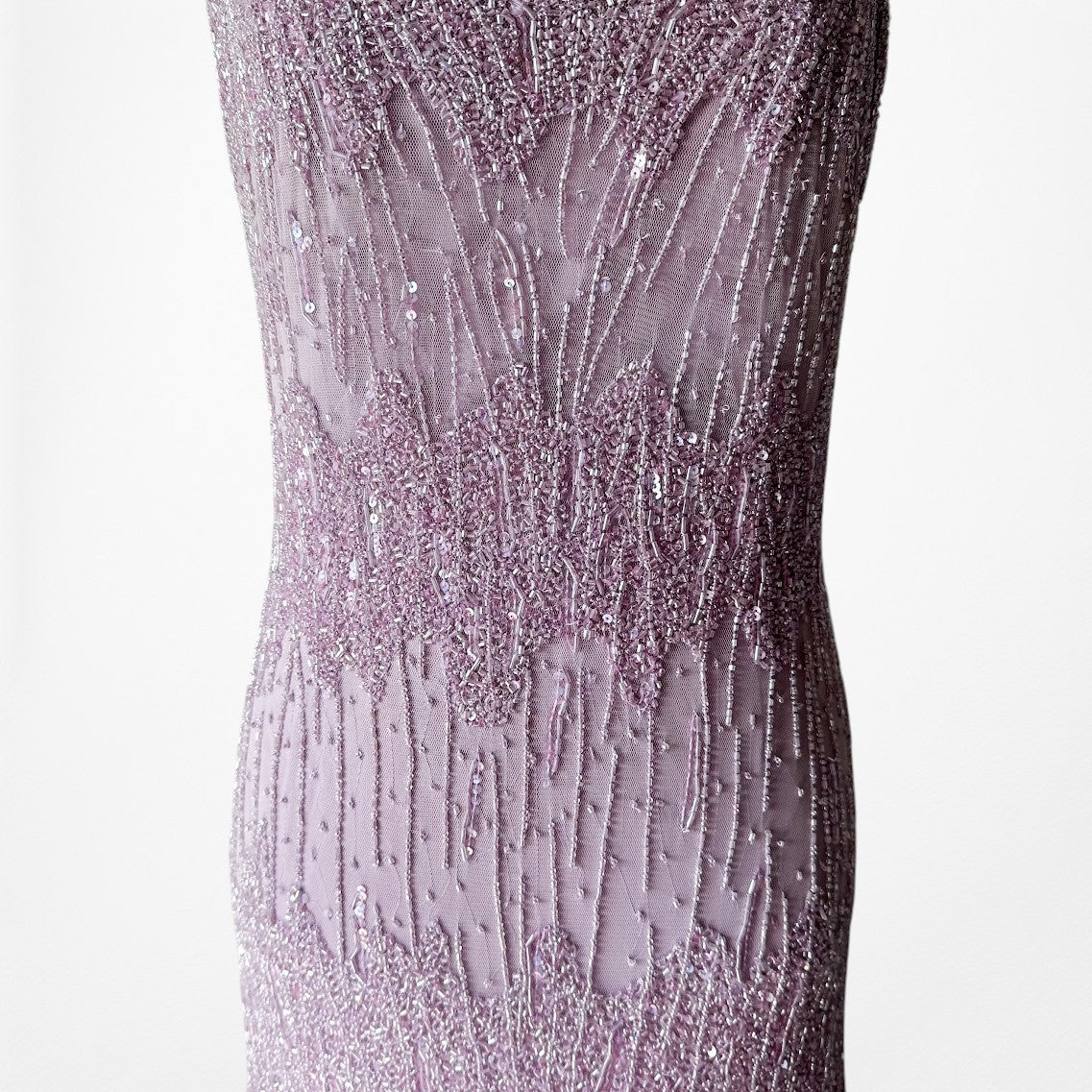 Vintage Y2K Pastel Purple V-Neck Beaded Bodycon Maxi Prom Dress Size M/L