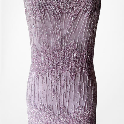 Vintage Y2K Pastel Purple V-Neck Beaded Bodycon Maxi Prom Dress Size M/L