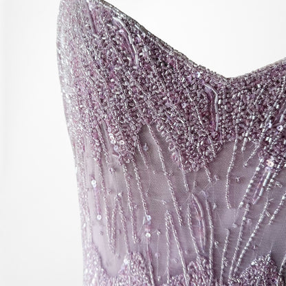 Vintage Y2K Pastel Purple V-Neck Beaded Bodycon Maxi Prom Dress Size M/L