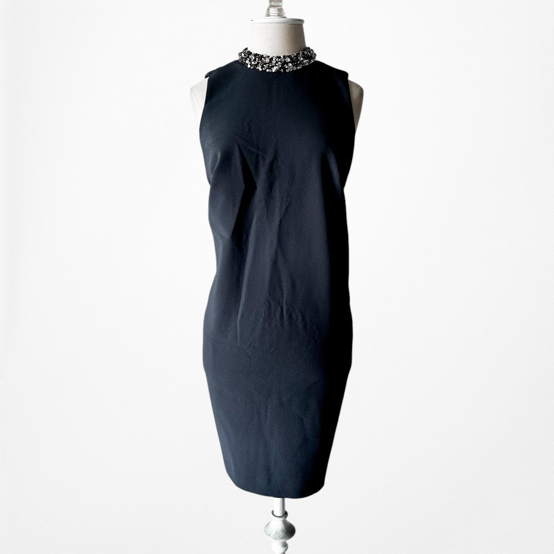 Vintage Y2K Navy Blue Sequin Embellished Collar Knee Length Shift Dress Size M