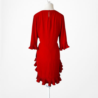 Vintage Y2K Red Knee Length Ruffle Detail Shift Cocktail Dress Size M