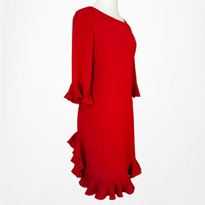 Vintage Y2K Red Knee Length Ruffle Detail Shift Cocktail Dress Size M