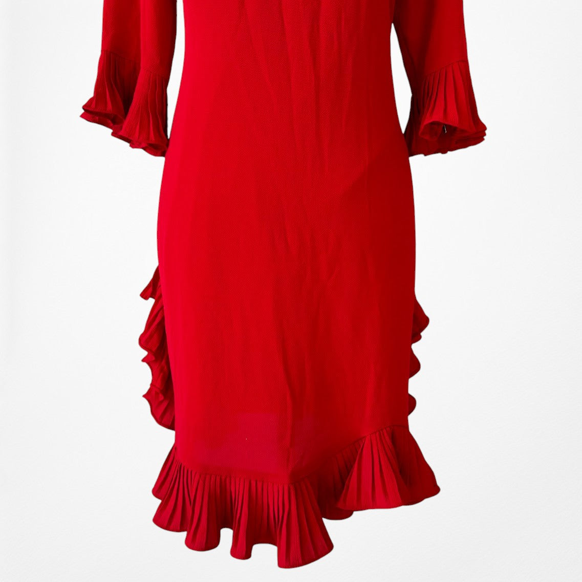 Vintage Y2K Red Knee Length Ruffle Detail Shift Cocktail Dress Size M