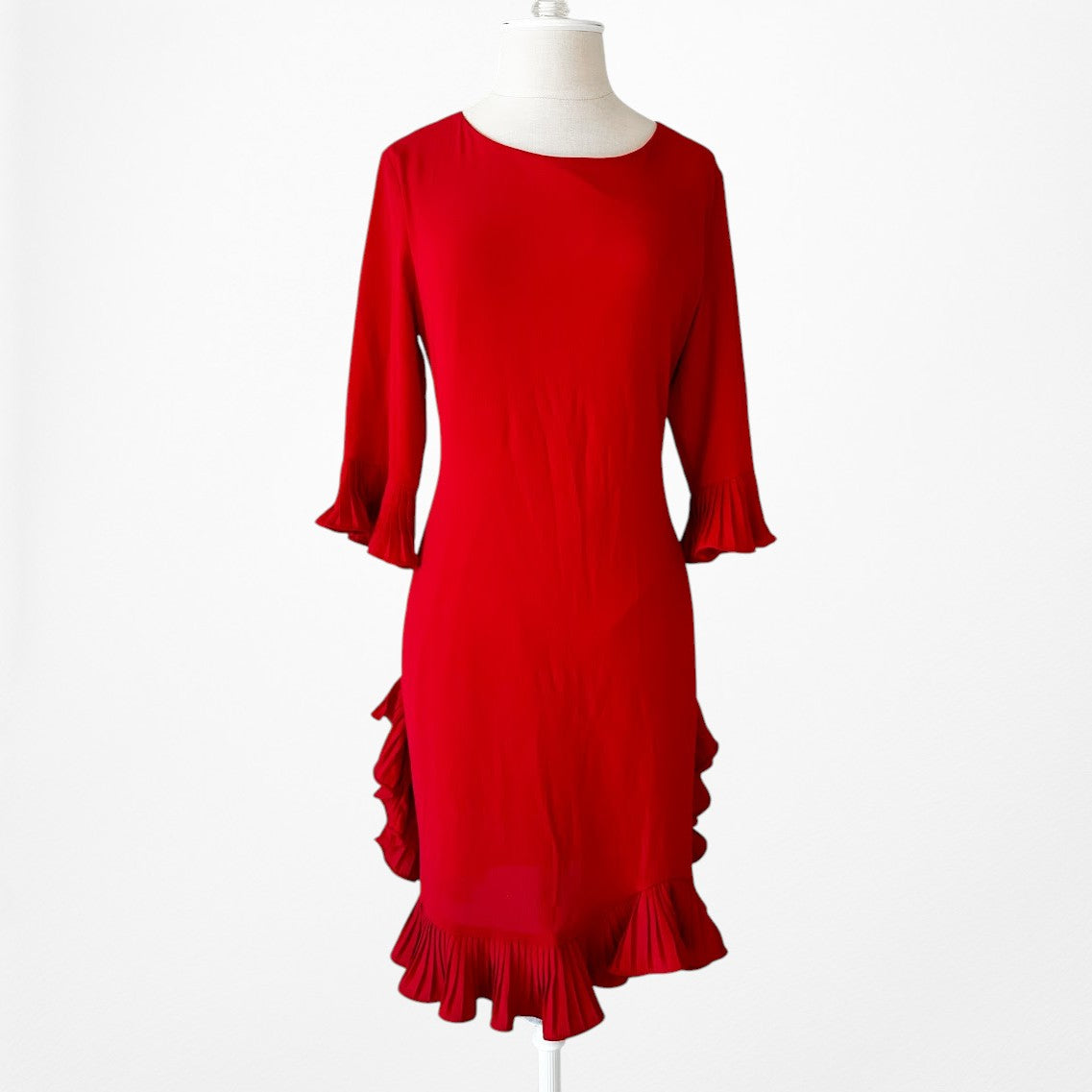 Vintage Y2K Red Knee Length Ruffle Detail Shift Cocktail Dress Size M