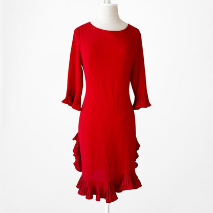 Vintage Y2K Red Knee Length Ruffle Detail Shift Cocktail Dress Size M