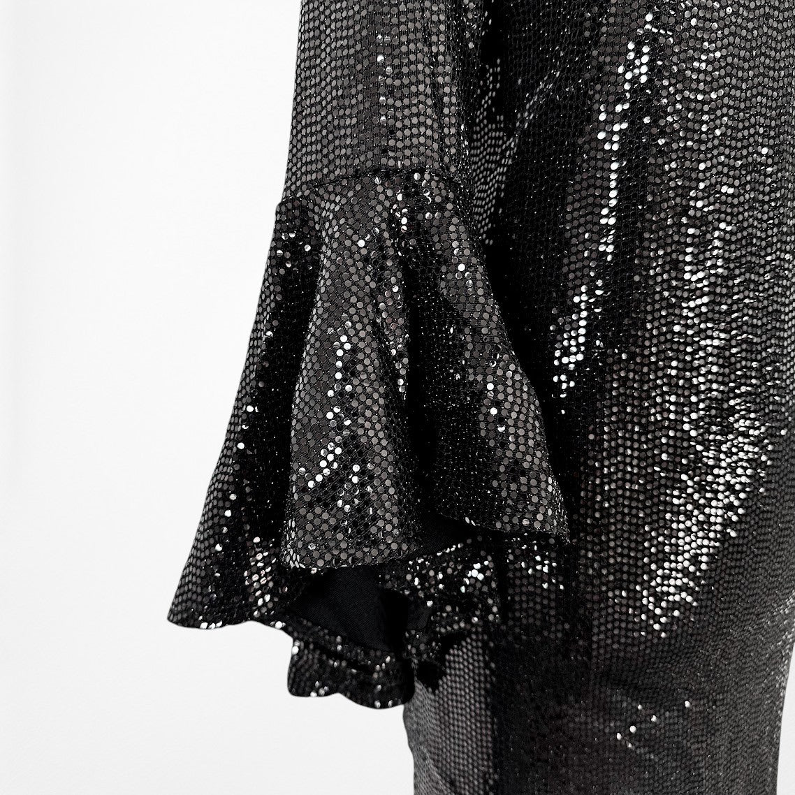 Vintage Y2K Black Sequin Long Flutter Bell Sleeve Knee Length Shift Dress Size M