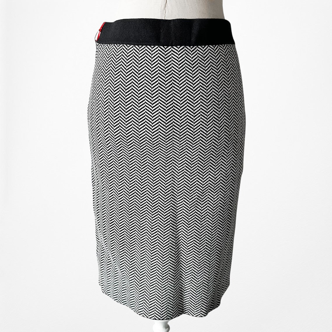 Vintage Y2K Black White Gray Knit Knee Length Bodycon Pencil Skirt Size M