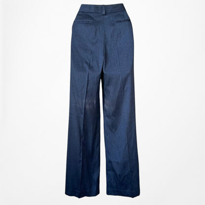 Vintage Y2K Navy Blue Padded Shoulder Blazer Straight Leg Pants Suit Set Size M