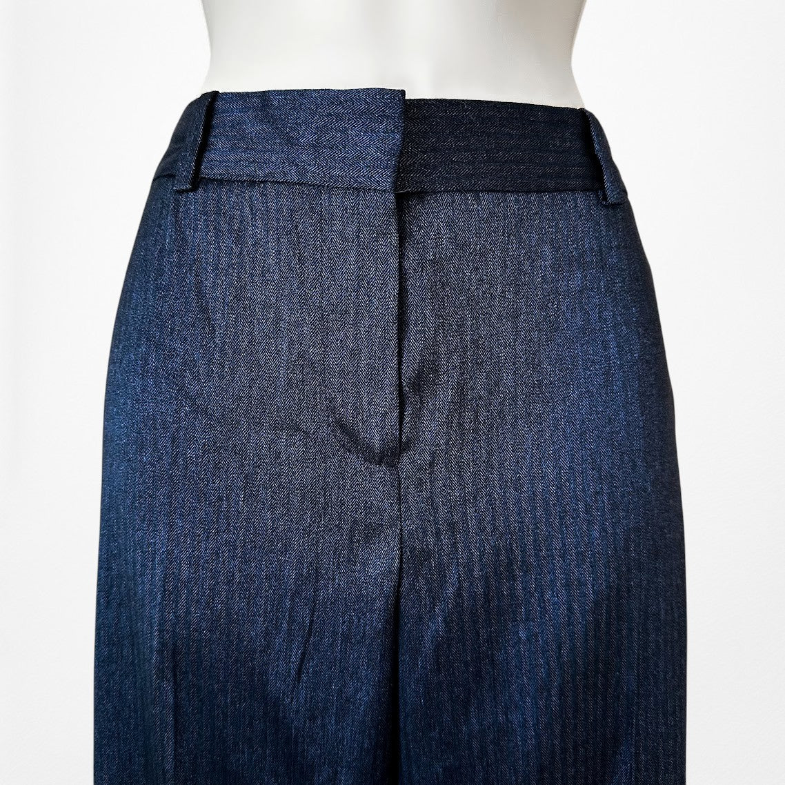 Vintage Y2K Navy Blue Padded Shoulder Blazer Straight Leg Pants Suit Set Size M