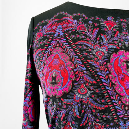 Vintage Y2K Black Purple Long Sleeve Knit Bodycon Tribal Print Dress Size M