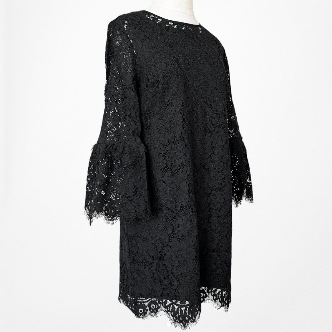Vintage Y2K Long Bell Sleeve Lace Knee Length Cocktail Shift Dress Size M