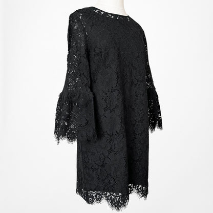 Vintage Y2K Long Bell Sleeve Lace Knee Length Cocktail Shift Dress Size M