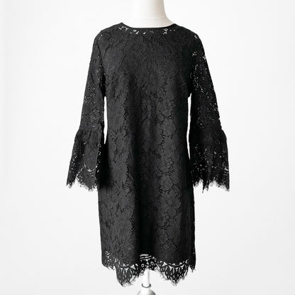 Vintage Y2K Long Bell Sleeve Lace Knee Length Cocktail Shift Dress Size M