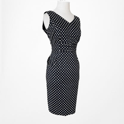 Vintage Y2K Black Polka Dot Knee Length Bodycon Sleeveless Cocktail Dress Size M