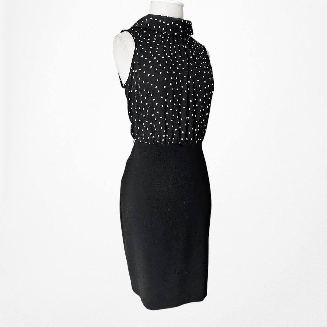 Vintage Y2K Black White Polka Dot Knee Length Sleeveless Bodycon Dress Size 4/M
