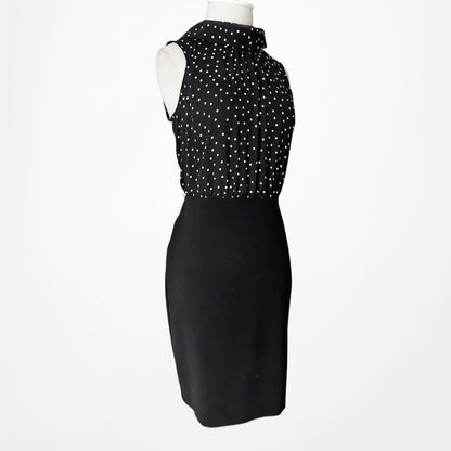 Vintage Y2K Black White Polka Dot Knee Length Sleeveless Bodycon Dress Size 4/M