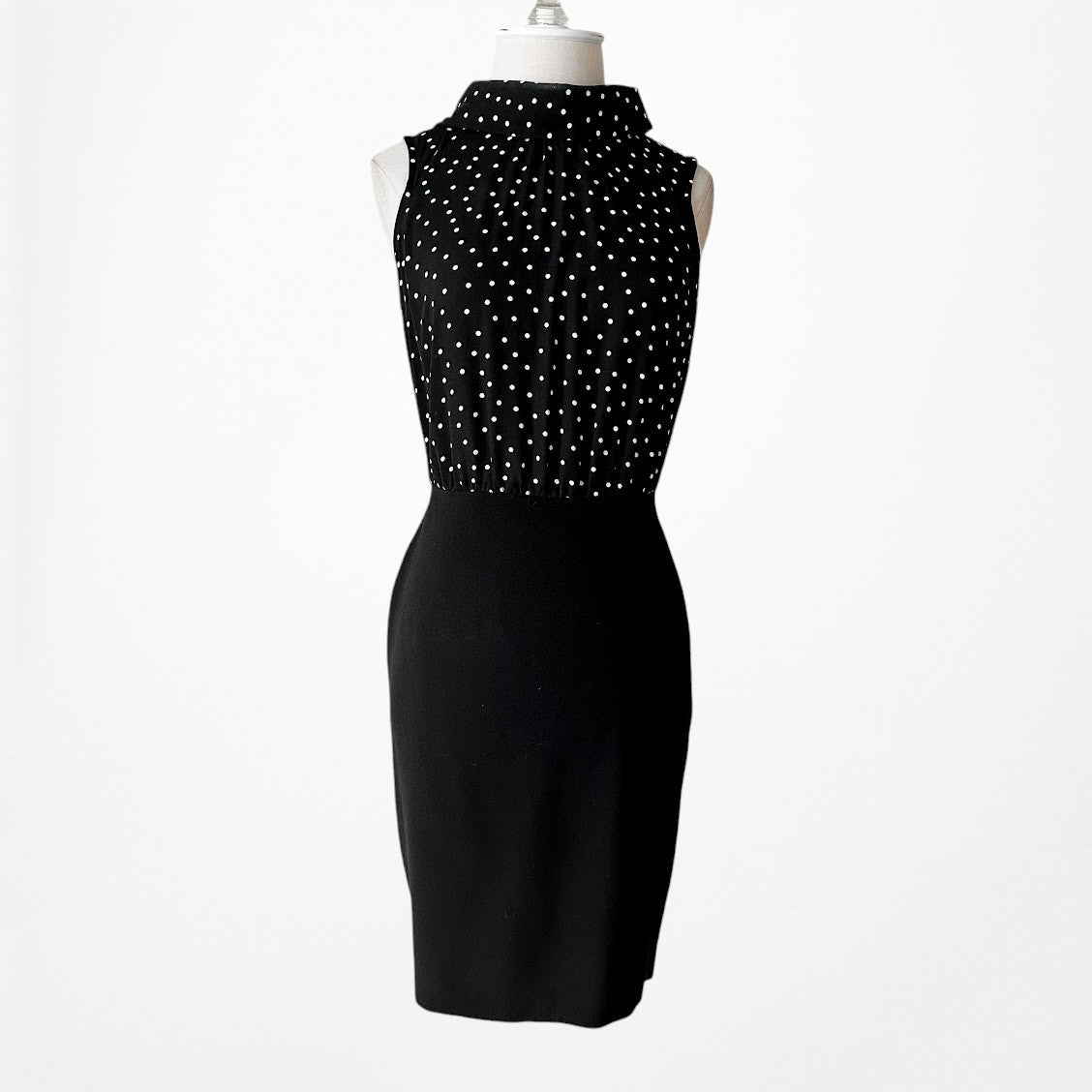 Vintage Y2K Black White Polka Dot Knee Length Sleeveless Bodycon Dress Size 4/M