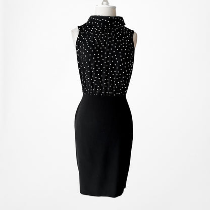 Vintage Y2K Black White Polka Dot Knee Length Sleeveless Bodycon Dress Size 4/M