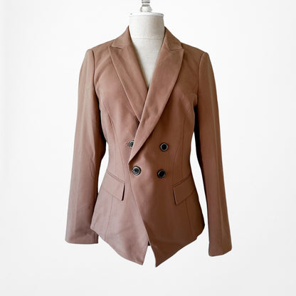 Vintage Y2K Brown Double Breasted Shoulder Padded Blazer Jacket Size M