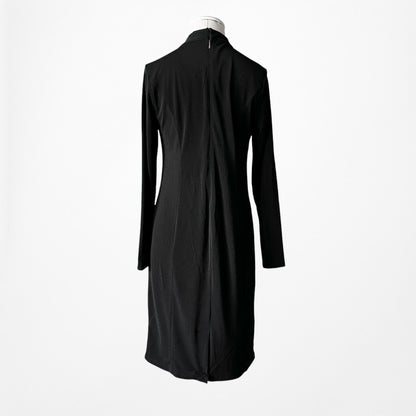 Vintage Y2K Black Long Sleeve Knit Cutout Embellished Knee Length Dress Size M