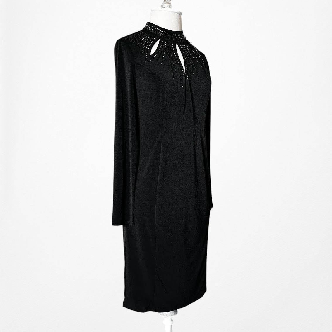 Vintage Y2K Black Long Sleeve Knit Cutout Embellished Knee Length Dress Size M