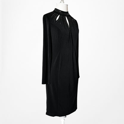 Vintage Y2K Black Long Sleeve Knit Cutout Embellished Knee Length Dress Size M
