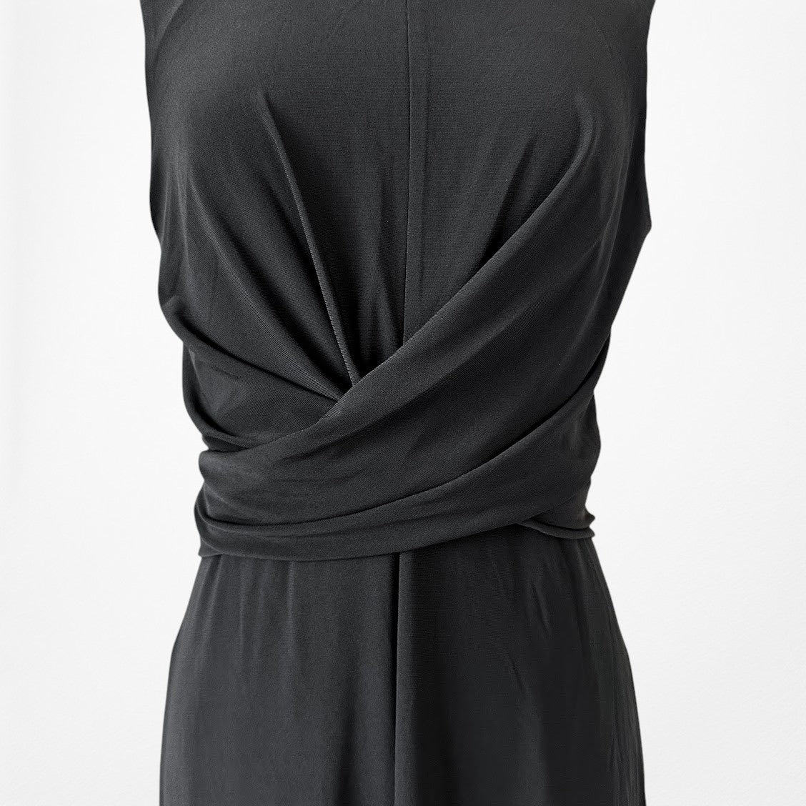 Vintage Y2K Black Sleeveless Pleated Knee Length A-Line Knit Dress Size M