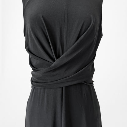 Vintage Y2K Black Sleeveless Pleated Knee Length A-Line Knit Dress Size M