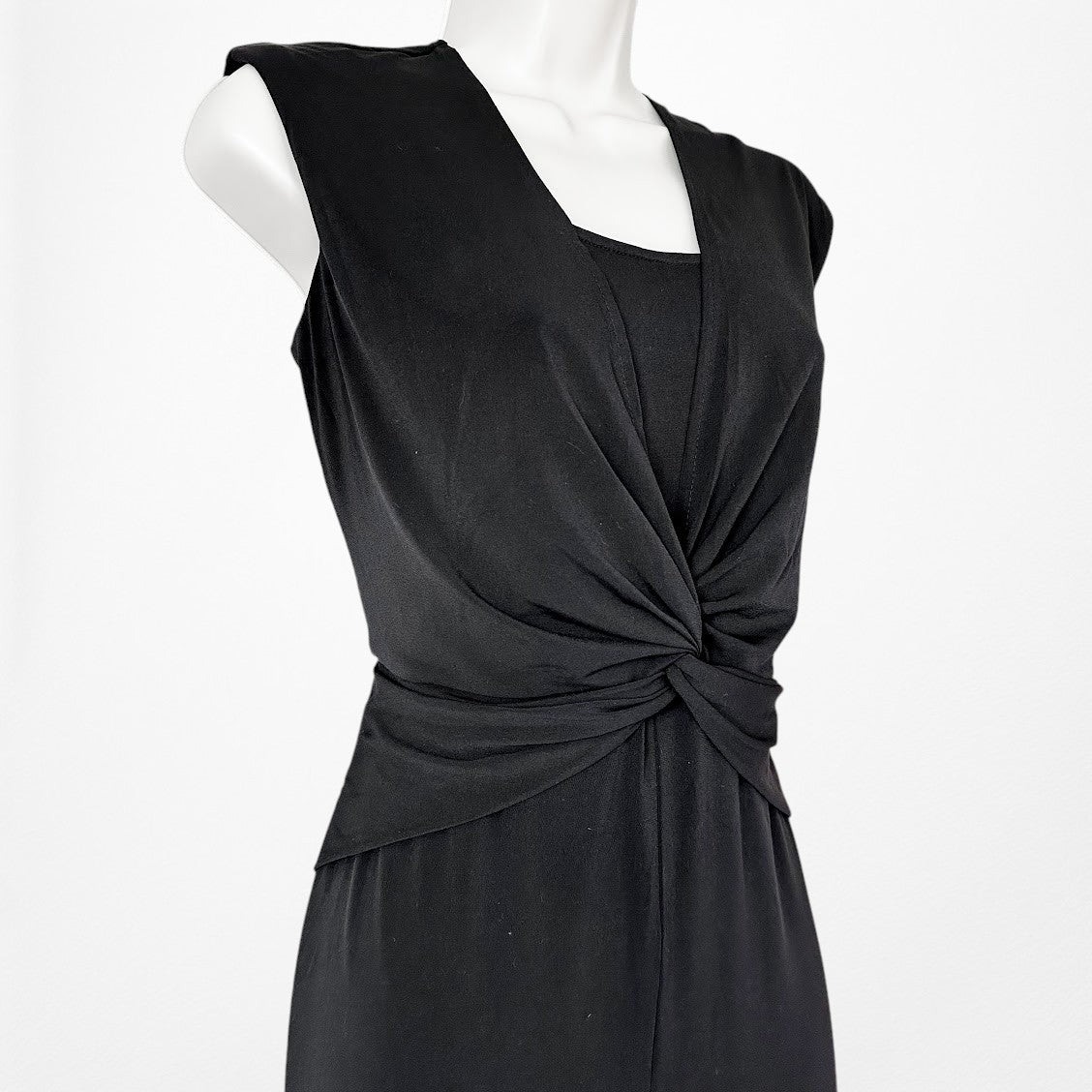 Vintage Y2K Black Sleeveless Knit Pleated Twist Front Pants Jumpsuit Size M