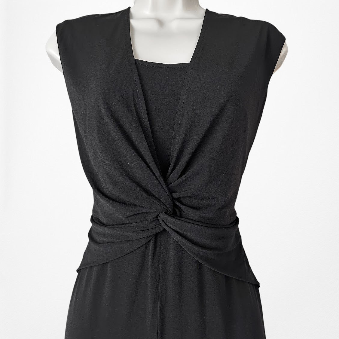 Vintage Y2K Black Sleeveless Knit Pleated Twist Front Pants Jumpsuit Size M