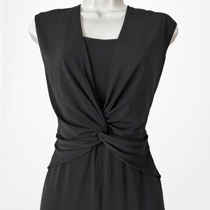 Vintage Y2K Black Sleeveless Knit Pleated Twist Front Pants Jumpsuit Size M