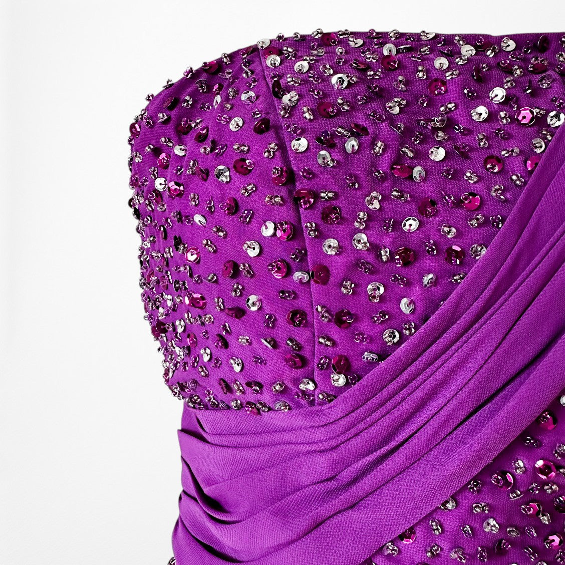 Vintage Y2K Purple Strapless Beaded Side Slit Fit Flared Maxi Prom Dress Size S