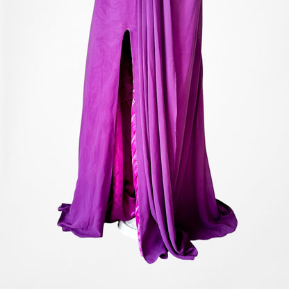 Vintage Y2K Purple Strapless Beaded Side Slit Fit Flared Maxi Prom Dress Size S