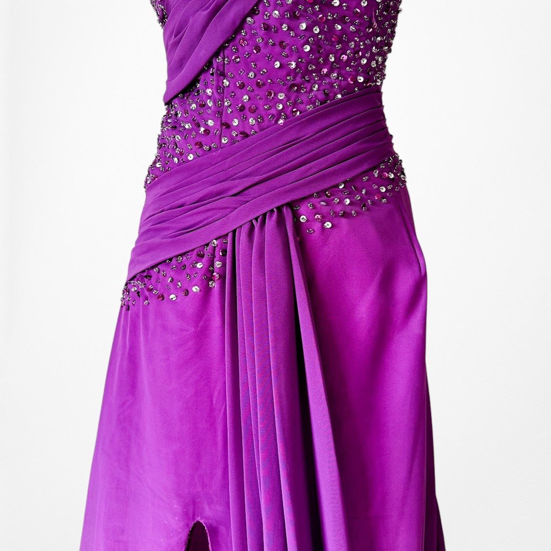 Vintage Y2K Purple Strapless Beaded Side Slit Fit Flared Maxi Prom Dress Size S