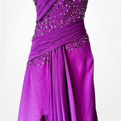 Vintage Y2K Purple Strapless Beaded Side Slit Fit Flared Maxi Prom Dress Size S