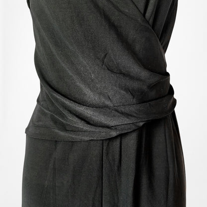 Vintage Y2K Black Capped Lace Sleeve V-Neck Pleated Knit Jumpsuit Size M