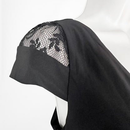 Vintage Y2K Black Capped Lace Sleeve V-Neck Pleated Knit Jumpsuit Size M