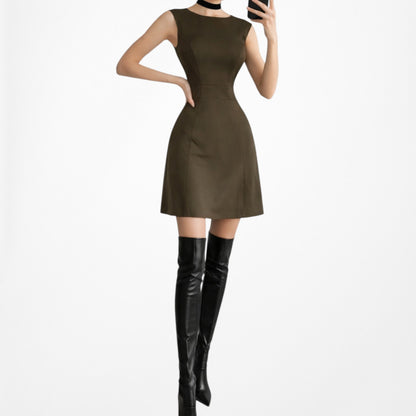 Vintage Y2K Brown Sleeveless Knee Length Flared A-Line Cocktail Dress Size M