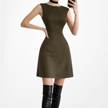 Vintage Y2K Brown Sleeveless Knee Length Flared A-Line Cocktail Dress Size M