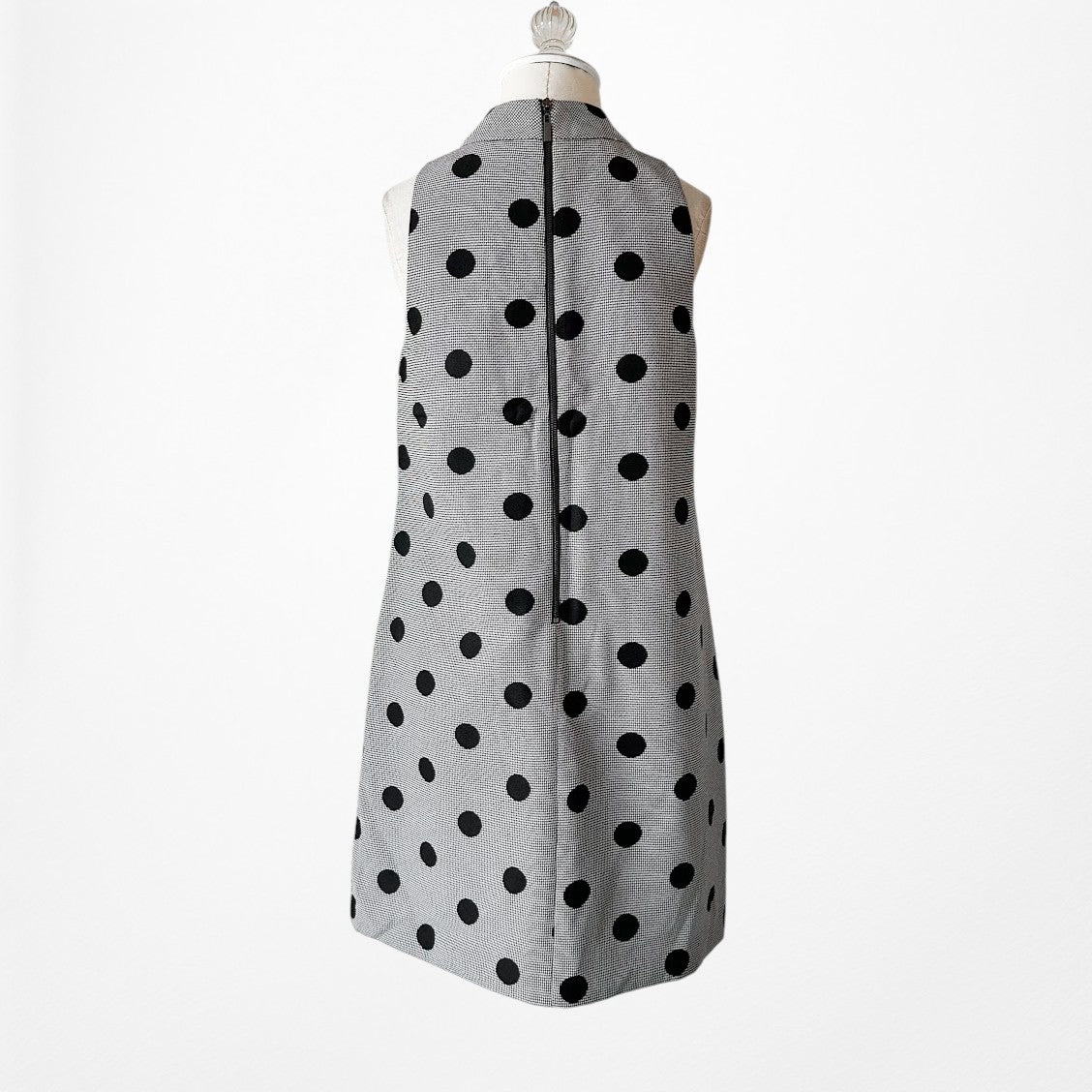 Vintage Y2K Gray Black Sleeveless Polka Dot Knee Length Shift Dress Size M