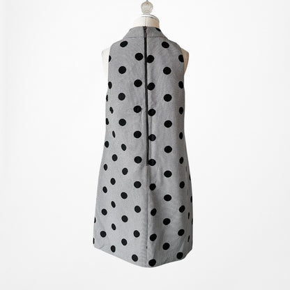 Vintage Y2K Gray Black Sleeveless Polka Dot Knee Length Shift Dress Size M