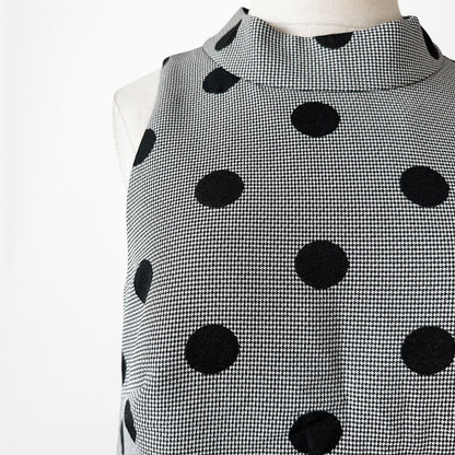 Vintage Y2K Gray Black Sleeveless Polka Dot Knee Length Shift Dress Size M