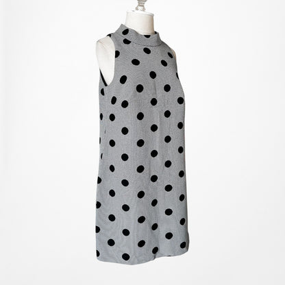 Vintage Y2K Gray Black Sleeveless Polka Dot Knee Length Shift Dress Size M