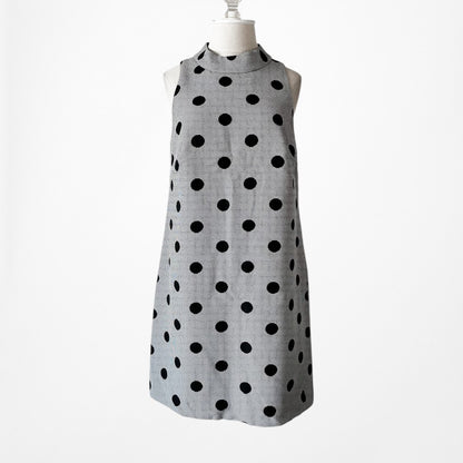 Vintage Y2K Gray Black Sleeveless Polka Dot Knee Length Shift Dress Size M
